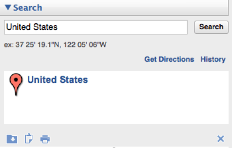 Using the search panel, you can locate almost anything in GE